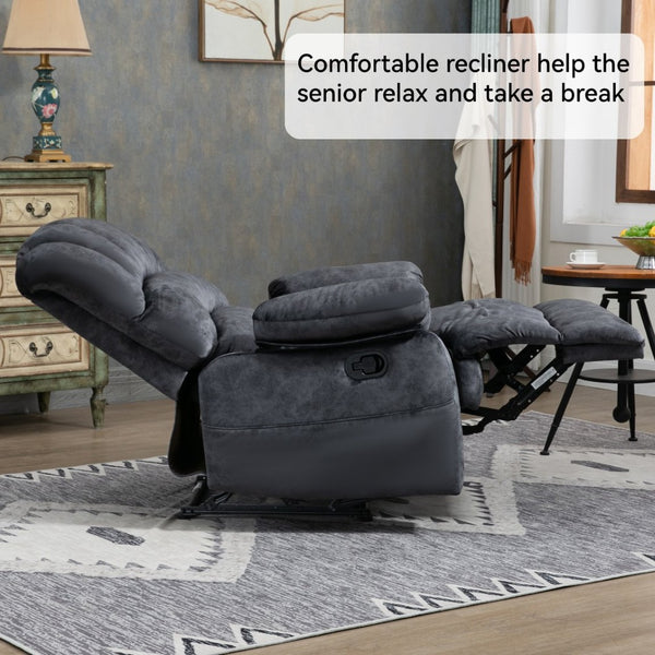 English Elm Large Oversized Manual Recliner Upholstered in Neutral Fabric for Relaxing Living Rooms Grey W3224P288516