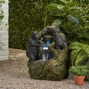 English Elm Christopher Knight Home® - 23.75" Hand Crafted Weather-Resistant Floor Fountain with LED Underwater Lights, Faux Stone Moss Black, 23.75" 71776.00MBLK