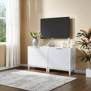 English Elm 2 Door Storage Cabinet with Fluted Fronts and Brass Handles, Mid-Century Accent Console for Entryway White W914P292864