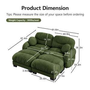 English Elm Teddy Fleece Modular Cloud Sofa with Curved Silhouette Ottomans and Lumbar Pillows Green W5656S00048
