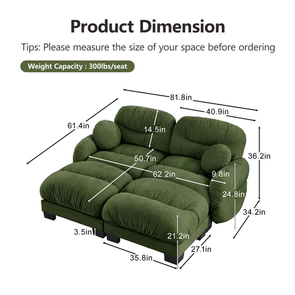 English Elm Teddy Fleece Modular Cloud Sofa with Curved Silhouette Ottomans and Lumbar Pillows Green W5656S00048