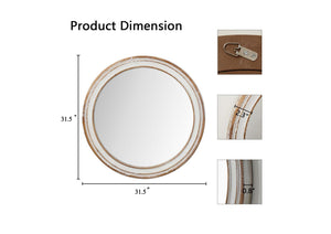 English Elm 31.5 Round Mirror 31.5" Farmhouse Wooden Circle Mirror Antique Natural Distressed Frame for Entryway W2295P339144