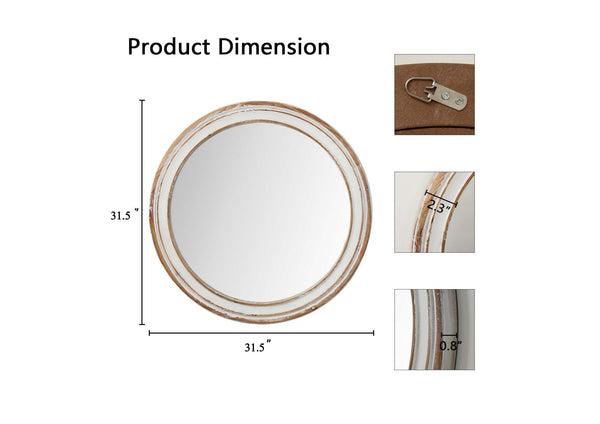 English Elm 31.5 Round Mirror 31.5" Farmhouse Wooden Circle Mirror Antique Natural Distressed Frame for Entryway W2295P339144