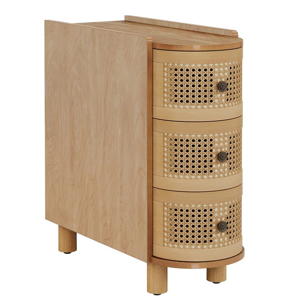 English Elm Wooden Rattan Front Three Drawer Nightstand Bohemian Coastal Bedside Storage Table T3971P462650