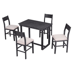 English Elm TOPMAX 82-inch Farmhouse Extendable Dining Set with Two 11" Removable Leaves, Upholstered Seats and Bench Gray N717S000230E