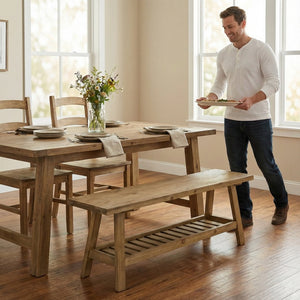 English Elm 43" Farmhouse Cedar Entryway Bench with Lower Shelf Distressed Rustic Wood Seating W3204P453623
