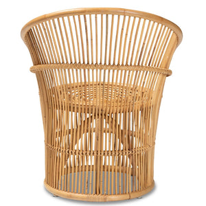 English Elm Modern Bohemian Rattan Accent Chair with Leaf Backrest and Black Metal Legs B2750P470058