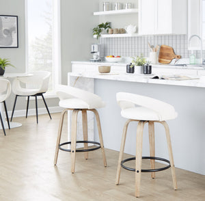 English Elm Fixed-height Swivel Counterstools Whitewashed Wood Faux Leather Kitchen Seating Pair B202S01831