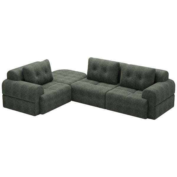 English Elm Modular Sectional Sofa with Chaise Full Foam Build Woven Fabric for Living Room Blackish Green W2379S00006