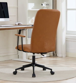 English Elm Antique Pu Leather High Back Office Chair with Swivel Gas Lift and Padded Armrests Antique Brown W3149S00005