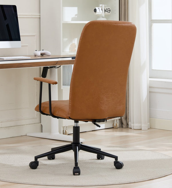 English Elm Antique Pu Leather High Back Office Chair with Swivel Gas Lift and Padded Armrests Antique Brown W3149S00005