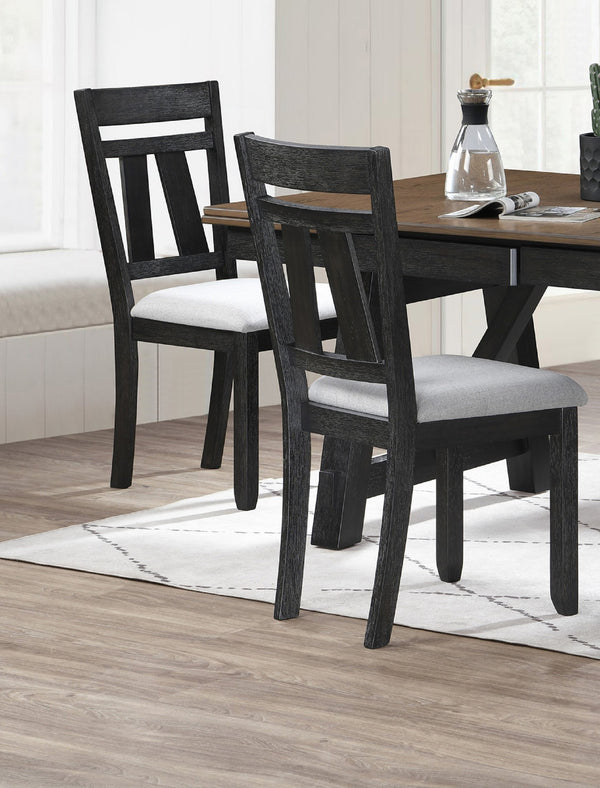 English Elm Cottage Transitional Dining Side Chair Set of 2 – Upholstered Wheat Seat, Charcoal Wood Finish, 39"H B011P290536