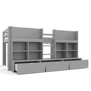 English Elm Full Bunk Bed with Trundle Bookshelf Storage Pine Frame Car Design for Kids W1580S00398
