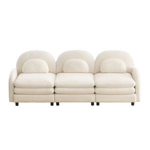 English Elm Teddy Fleece Modular Cloud Sofa Sculptural Curved Three Seat Living Room Couch Beige White W5656S00080