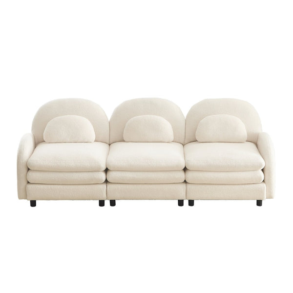 English Elm Teddy Fleece Modular Cloud Sofa Sculptural Curved Three Seat Living Room Couch Beige White W5656S00080