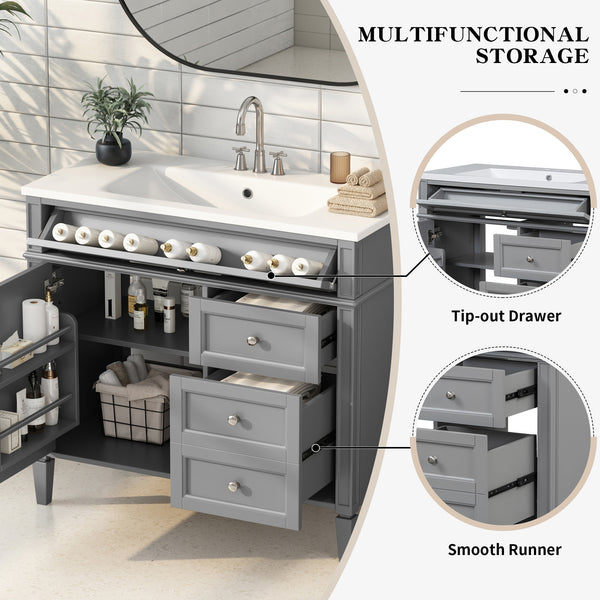 English Elm 36'' Modern Bathroom Vanity With Durable Sink, 2 Drawers & Tip-Out Tray For Stylish Storage Solutions N710S136004E