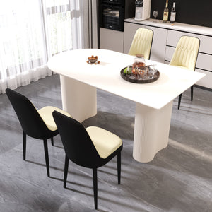 English Elm 63" Cream Mdf Dining Table Set With Pu Chairs & Black Metal Legs - Modern Comfort For 4-8 Guests W2189S00743