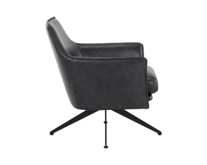 Sunpan Crosby Swivel Lounge Chair - Luxurious Italian Leather, Stylish Black Steel Legs, Modern Comfort Design Alpine Black Leather