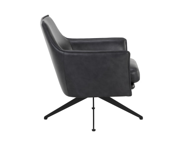 Sunpan Crosby Swivel Lounge Chair - Luxurious Italian Leather, Stylish Black Steel Legs, Modern Comfort Design Alpine Black Leather