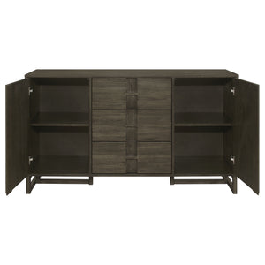 English Elm Glenmoor Rustic Dark Grey 3-Drawer Server with 2 Cabinets, Felt-Lined Drawers & Adjustable Shelves for Stylish Storage and Entertaining (63" W) B062P358299