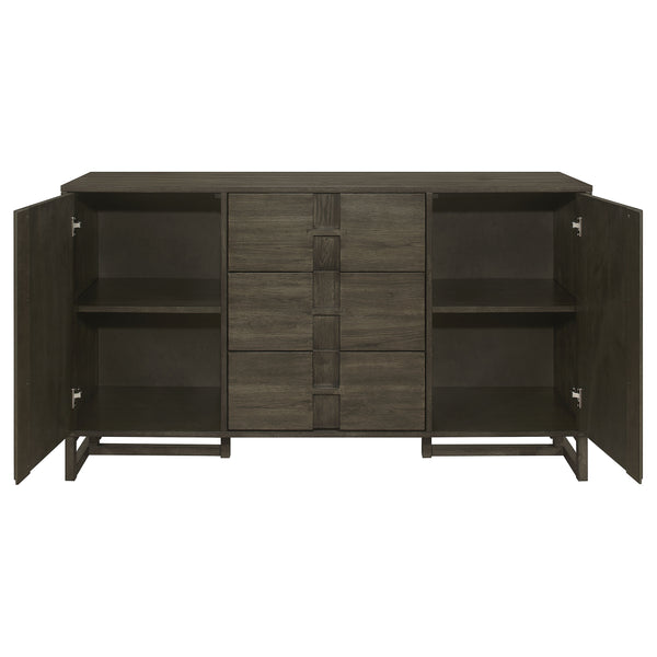 English Elm Glenmoor Rustic Dark Grey 3-Drawer Server with 2 Cabinets, Felt-Lined Drawers & Adjustable Shelves for Stylish Storage and Entertaining (63" W) B062P358299