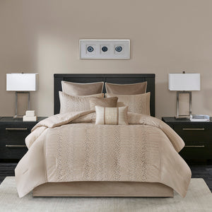 JLA Home Madison Park - 8 Embroidered Comforter Ensemble with Faux-Silk Sheen, Geometric Stitching, Euro Shams & Bed Skirt 92 L x 104 W x 1.5H MP10-4689