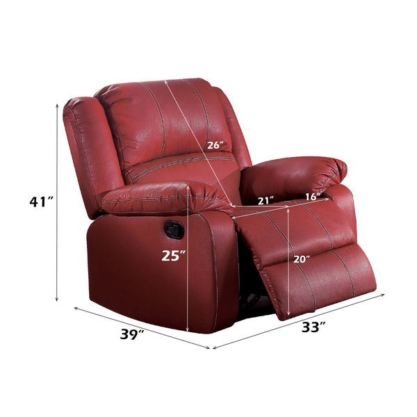 English Elm Zuriel Red PU Leather Motion Rocker Recliner with Pocket Coil Seat, 135° Manual Recline, Ergonomic Comfort B2726P285314