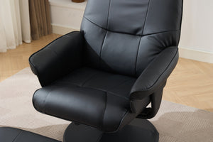 English Elm 011-Massage Recliner Chair with Ottoman, 360° Swivel PU Leather, 5-Point Vibration Massage, Heated Seat, 140° Backrest Comfort Black W2636P262429