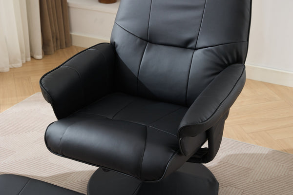 English Elm 011-Massage Recliner Chair with Ottoman, 360° Swivel PU Leather, 5-Point Vibration Massage, Heated Seat, 140° Backrest Comfort Black W2636P262429