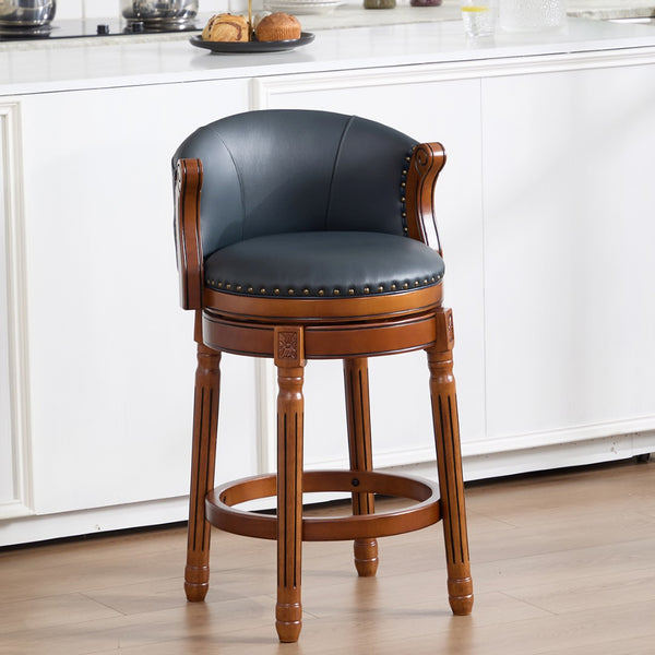 English Elm Cow Leather Swivel Barstool Solid Hardwood Frame 360 Spin Kitchen Counter Seating W2195P399436
