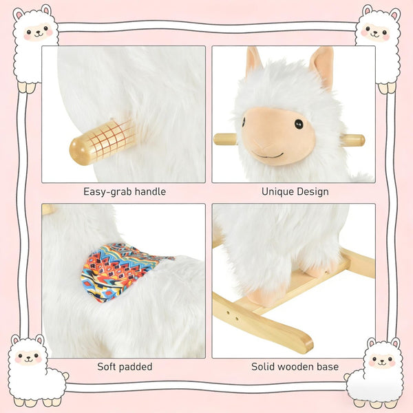 English Elm Llama Plush Rocking Toy for Toddlers with Wooden Rails Padded Seat and Grip Handle T3971P442666
