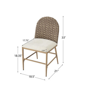 English Elm Farmhouse Armless Dining Chairs Set of 2 Woven Rattan Back Iron Frame Cushioned N762P329084D