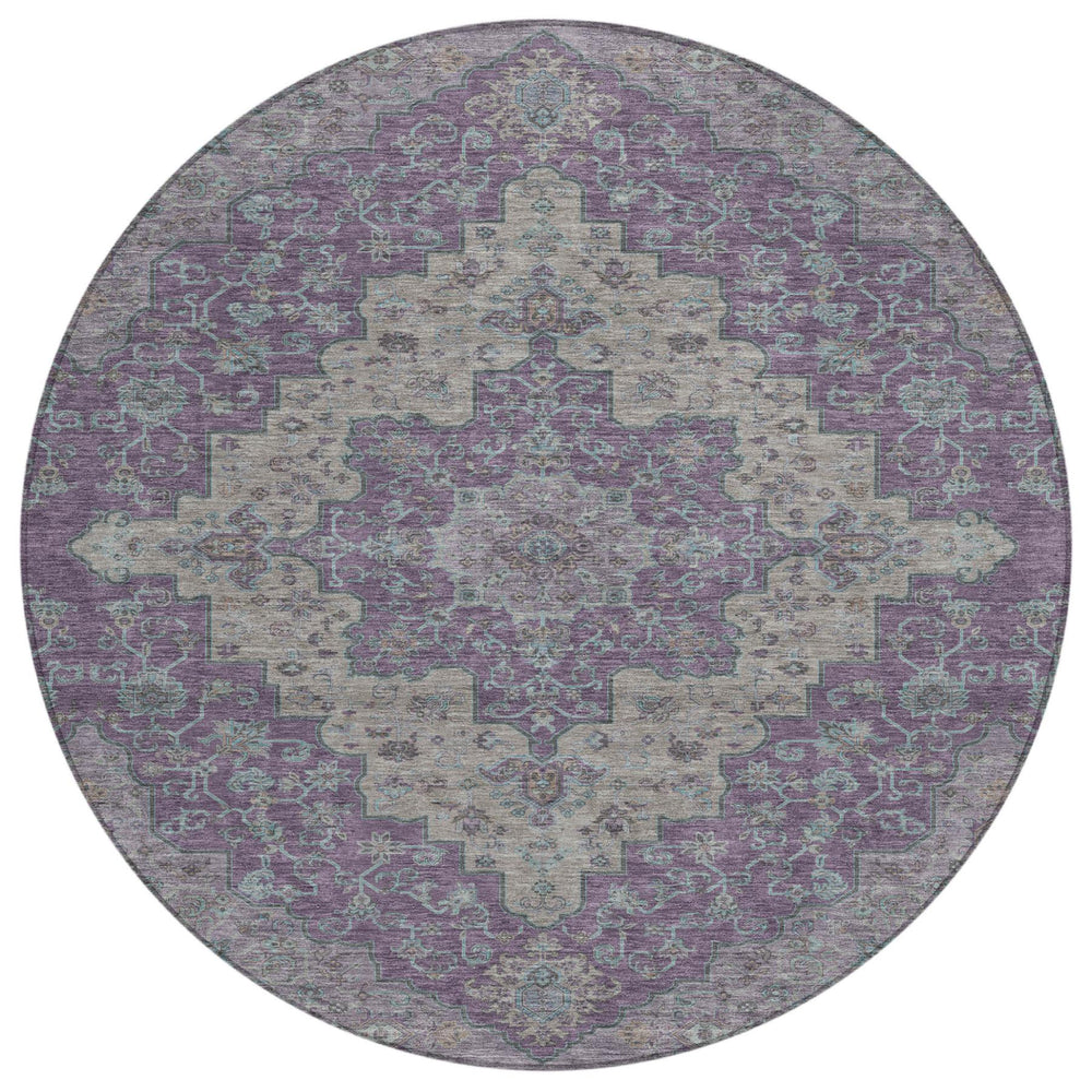 HomeRoots 8 Foot Round Medallion Polyester Area Rug Washable Uv Resistant Indoor Outdoor Use 727003