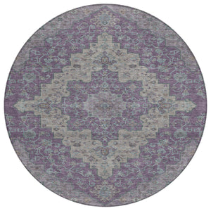 HomeRoots 8 Foot Round Medallion Polyester Area Rug Washable Uv Resistant Indoor Outdoor Use 727003