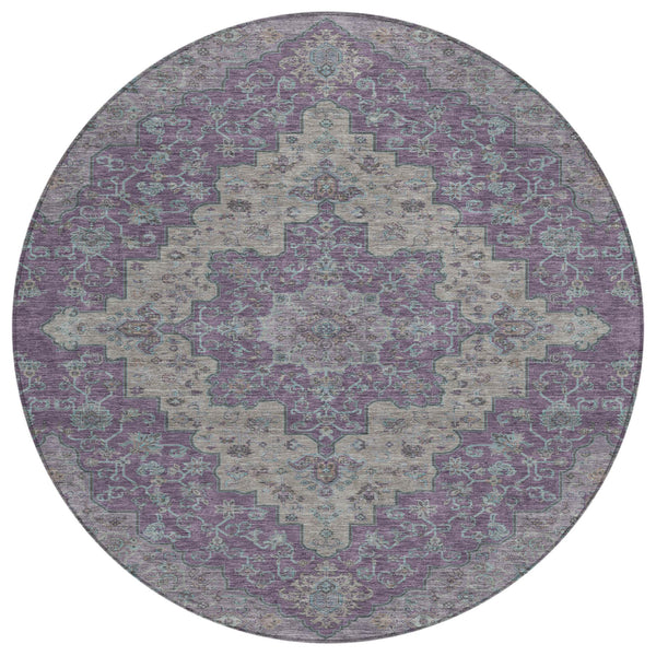 HomeRoots 8 Foot Round Medallion Polyester Area Rug Washable Uv Resistant Indoor Outdoor Use 727003