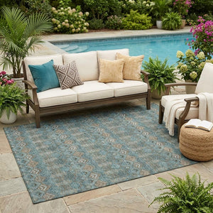 Geometric Polyester Area Rug Washable Low Pile for Indoor Outdoor Patio or Living Room Use