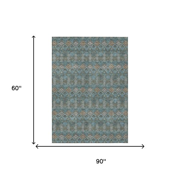 Geometric Polyester Area Rug Washable Low Pile for Indoor Outdoor Patio or Living Room Use