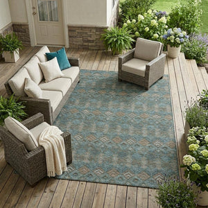 Geometric Polyester Area Rug Washable Low Pile for Indoor Outdoor Patio or Living Room Use
