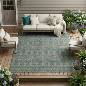 Geometric Polyester Area Rug Washable Low Pile for Indoor Outdoor Patio or Living Room Use