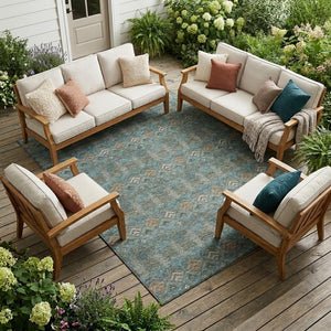 Geometric Polyester Area Rug Washable Low Pile for Indoor Outdoor Patio or Living Room Use