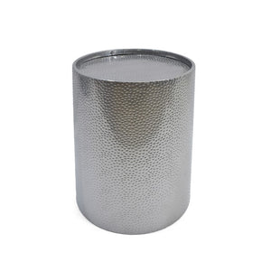 22 Inch Hammered Iron Drum Side Table Artisan Silver Accent for Living Room Decor