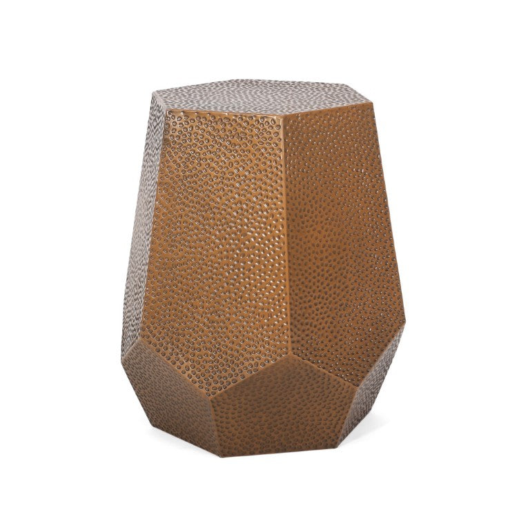 23 Inch Antiqued Bronze Iron Hexagonal Pedestal Side Table with Hammered Artisan Finish