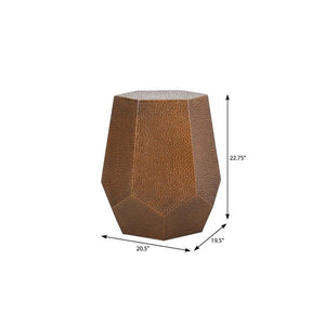 23 Inch Antiqued Bronze Iron Hexagonal Pedestal Side Table with Hammered Artisan Finish