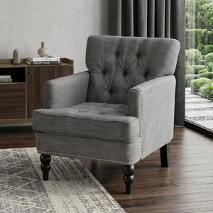 28 Inch Charcoal Fabric Club Chair with Solid Wood Frame for Living Room