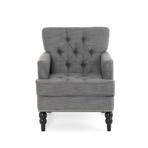 HomeRoots 28 Inch Charcoal Fabric Club Chair with Solid Wood Frame for Living Room 727087