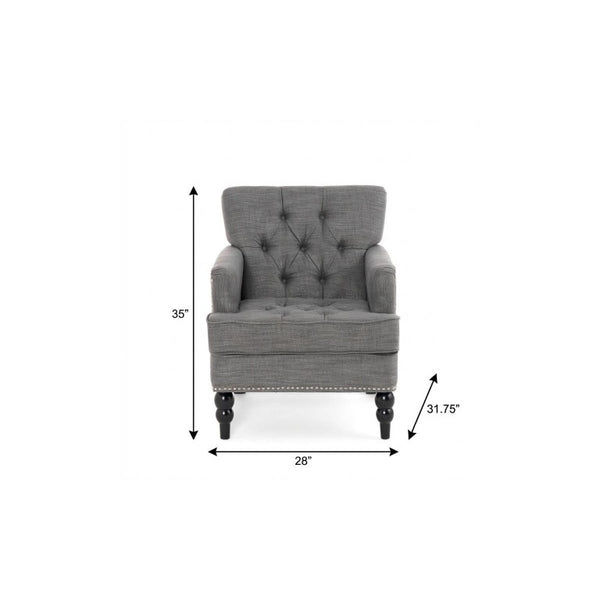 28 Inch Charcoal Fabric Club Chair with Solid Wood Frame for Living Room