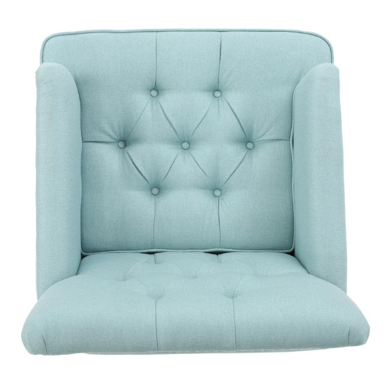 HomeRoots 28 Inch Upholstered Club Chair in Light Blue Fabric with Solid Wood Legs Accent 727088
