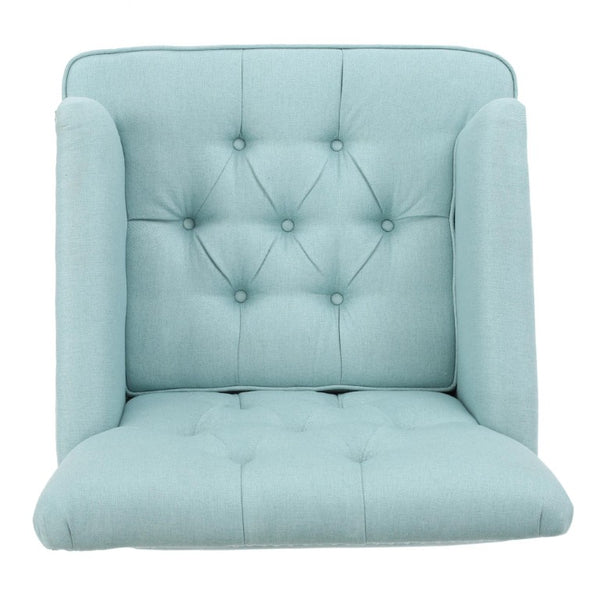 HomeRoots 28 Inch Upholstered Club Chair in Light Blue Fabric with Solid Wood Legs Accent 727088