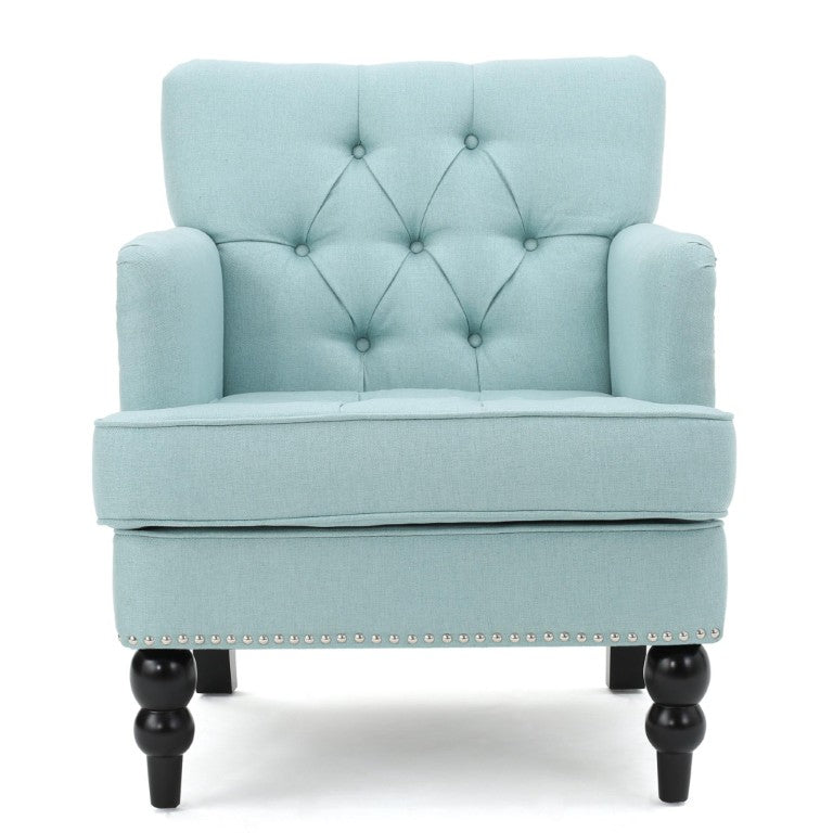HomeRoots 28 Inch Upholstered Club Chair in Light Blue Fabric with Solid Wood Legs Accent 727088