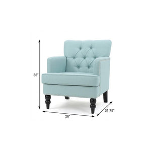 28 Inch Upholstered Club Chair in Light Blue Fabric with Solid Wood Legs Accent